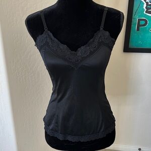 Sexy Vintage Bari Black With Black Lace Trim Camisole